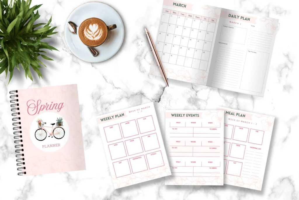 2026 Spring Planner Planning Pages with monthly, weekly and daily planner