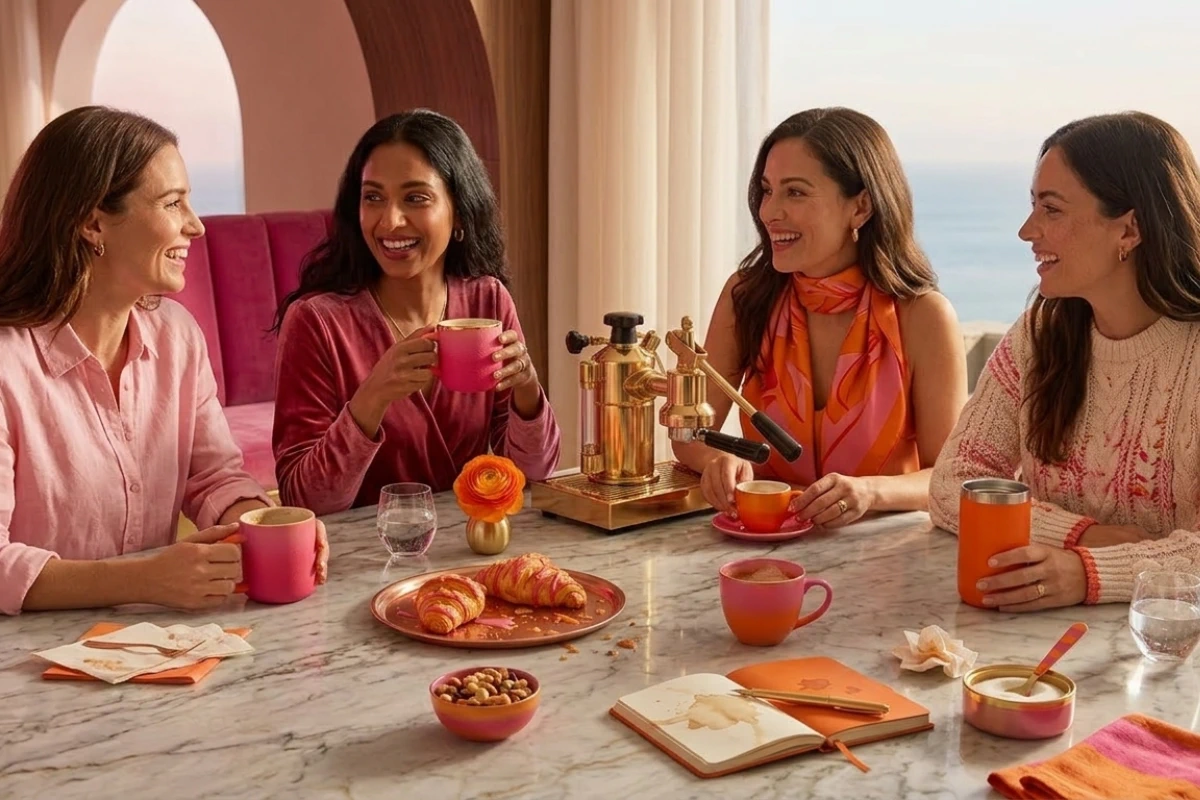 4 women espresso party small gathering together