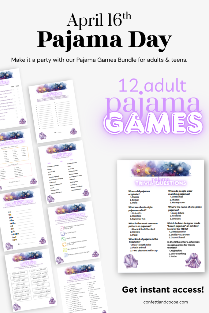 Wear your pajamas to work day games bundle for adults April 16 