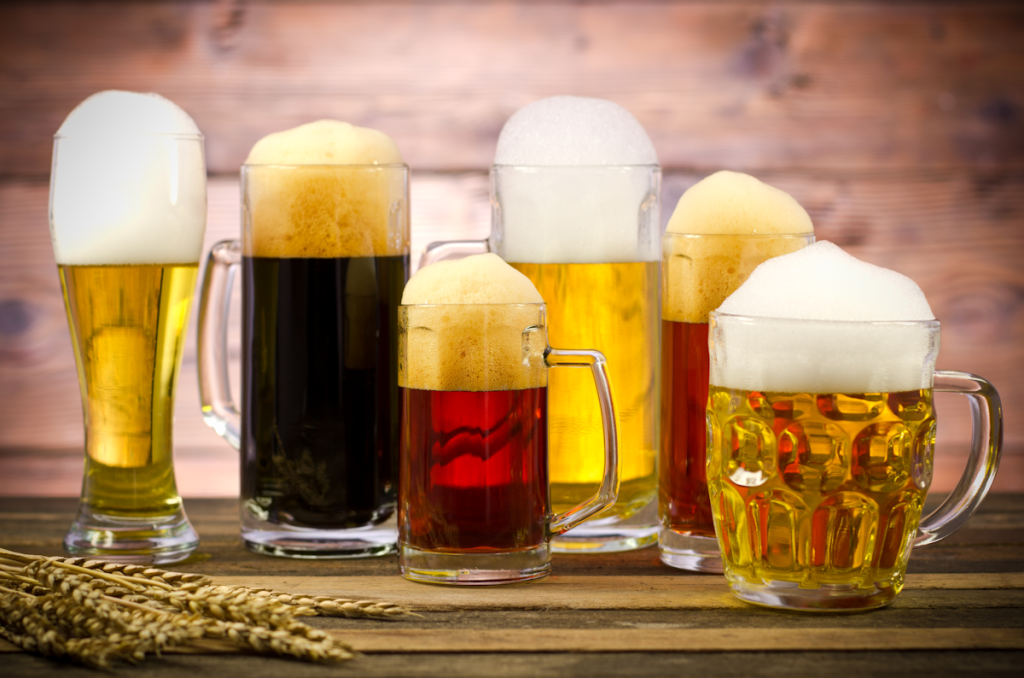 beer glasses with different colors of beer for the world of beer