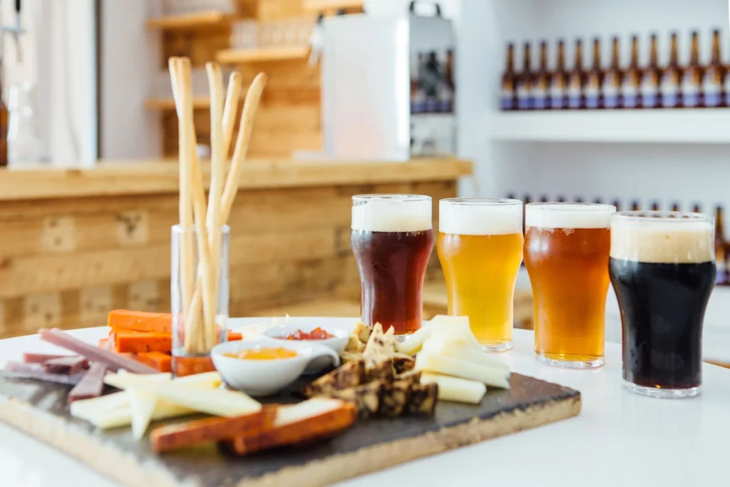 beer tasting party table with food