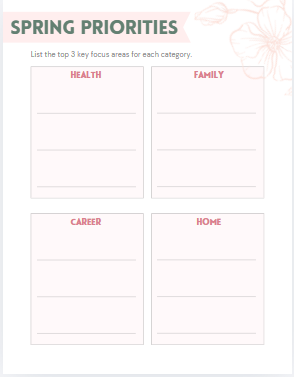 spring priorities planner page