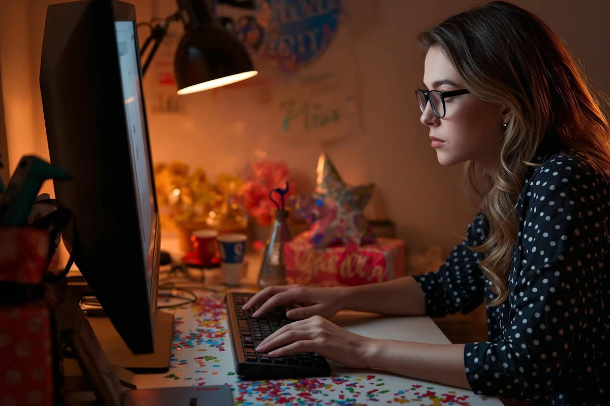 woman planning party on social media